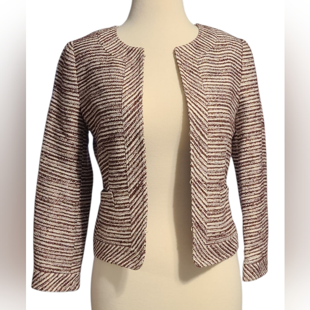 Banana Republic size 0P Burgundy and White Striped Blazer